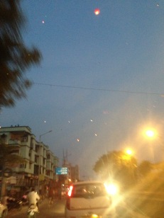 The first glimpse of lanterns as we pull into Paresh's apartment
